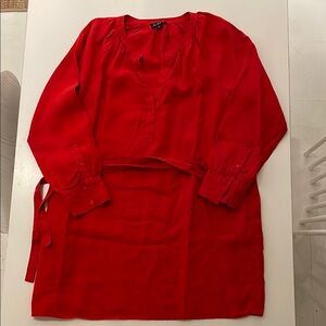 J. Crew Bright Red Linen Dress with separate tie belt